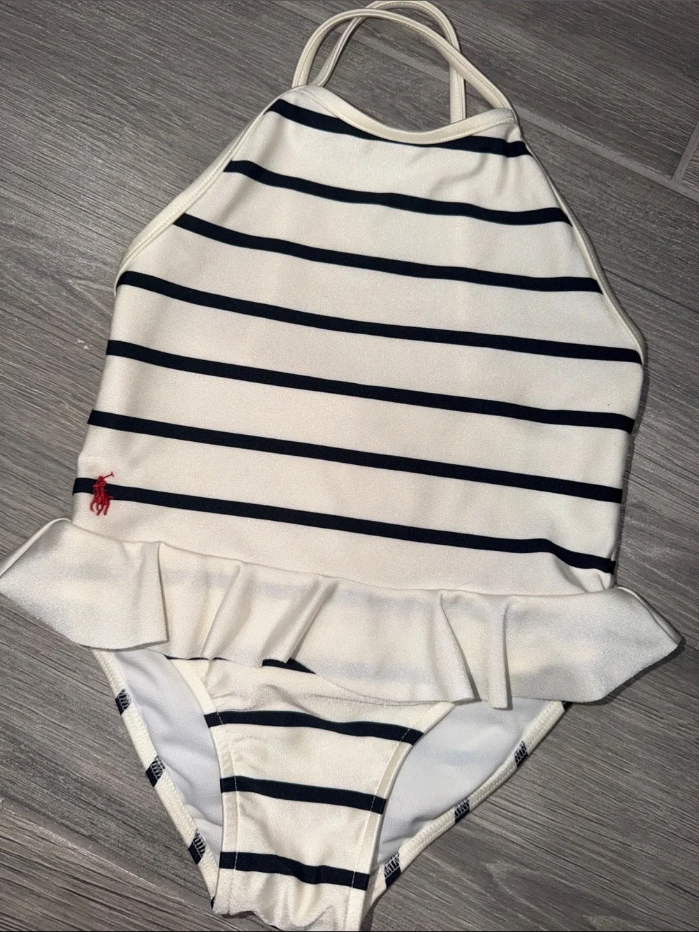 Girls Ralph Lauren bikini Ruffle One-Piece Swimsuit - White/Navy
